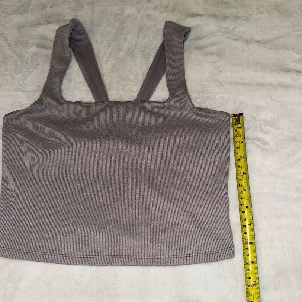 Alo Yoga Women’s Large Ribbed Square Neck Cropped Tank Top Dusty Lilac GUC